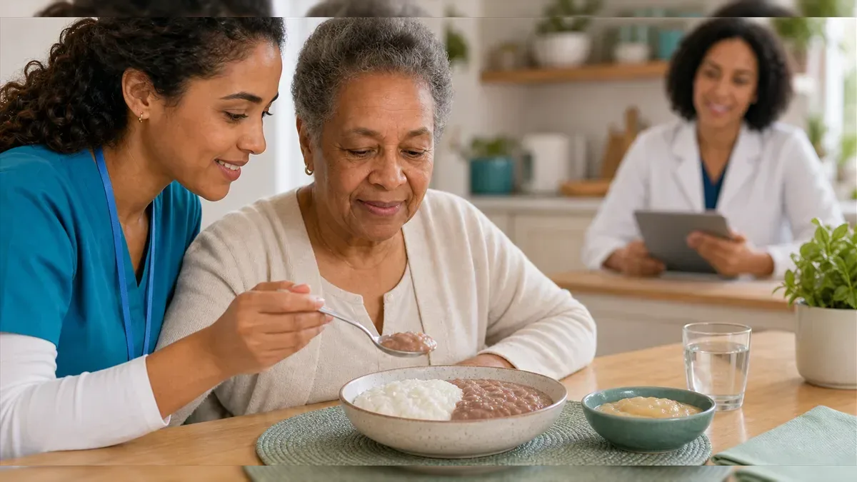 Arroz e feijão adaptados para pessoa com disfagia