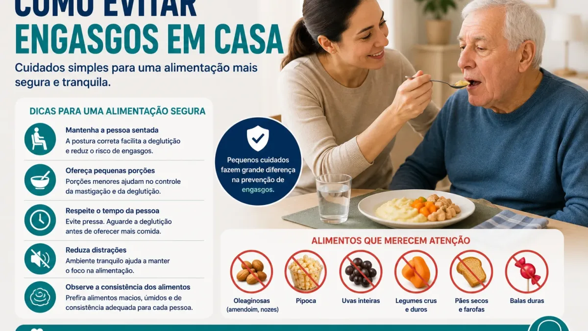 Cuidador organizando refeição em casa para reduzir risco de engasgos